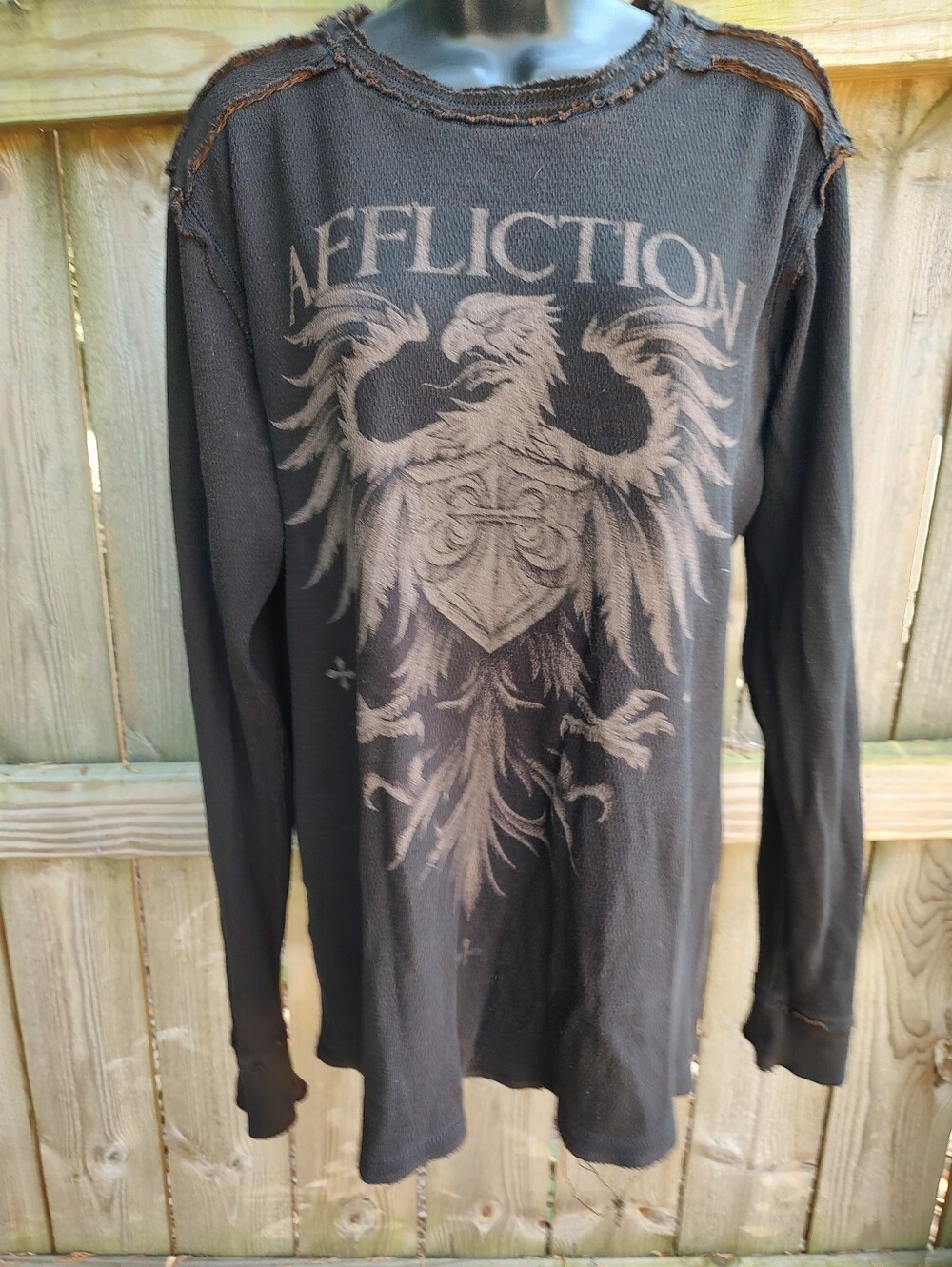 Affliction Reversinle Angel Wing Eagle Y2K Grunge Waffle Knit Thermal Shirt Med